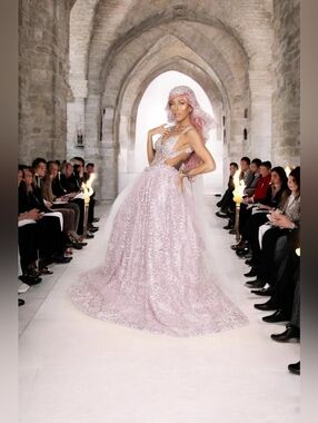 "HARLOW" Ice Pink & Silver Medieval Goddess Babydoll Wedding Ballgown Set